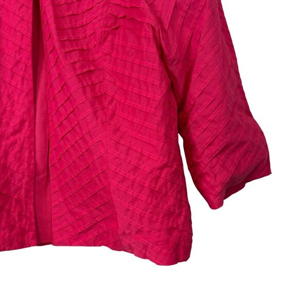 Chico's 100% Cotton Pleated Boxy 3/4 Sleeve Vibrant Pink Jacket Size 2 Large - Picture 4 of 12